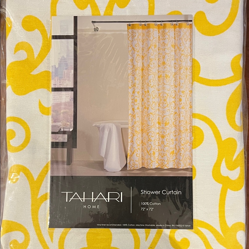 Tahari Home Yellow and White Shower Curtain